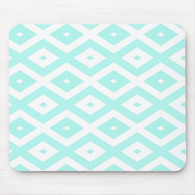 Türkisfarbenes und weißes Diamantmuster Mousepad (Vorne)
