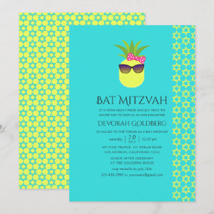 Türkisfarbenes und Zitronen Tropical Sommer Bat Mi Einladung