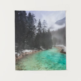 Türkisfarbenes Wasser in Mojstrana, Slowenien Wandteppich