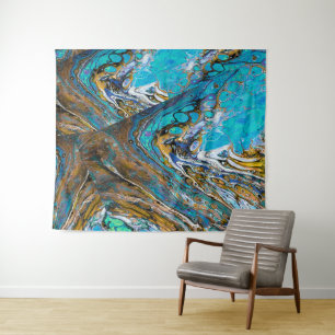 Türkisfarbenes Wasser und abstrakte Kunst Wandteppich
