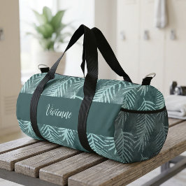 Türkisfarbenes Wasserfarben-Tropenblatt-Monogramm Duffle Bag