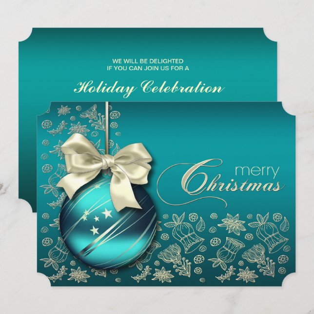 Türkisfarbenes Weihnachtsbaum Weihnachtsfest Party Einladung (Vorne/Hinten)