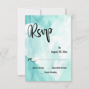 Türkisfarbenes weißes Aquarell-Herz Hochzeit RSVP Karte