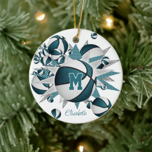 Türkisfarbenes weißes Basketball-Blowout Mädchen S Keramik Ornament
