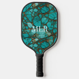 Türkisgesteine und Imitate aus Braun Leder Pickleball Schläger
