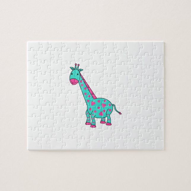 Türkisgiraffe mit dem rosa Haar Puzzle (Horizontal)