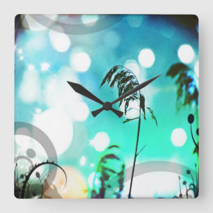 Türkisgras Kunstschmuck Quadratische Wanduhr