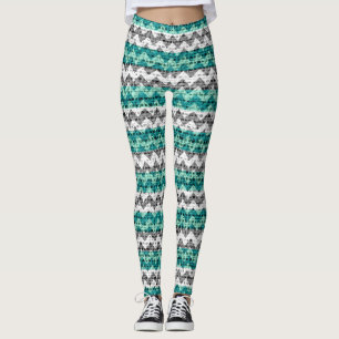 Türkisgraues, Zickzack Muster, Burlap Look Leggings