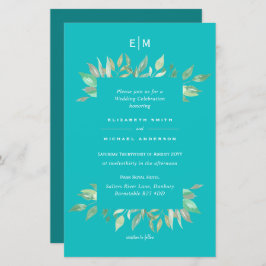 Türkisgrün Blätter Haushalt Hochzeit Einladung A9