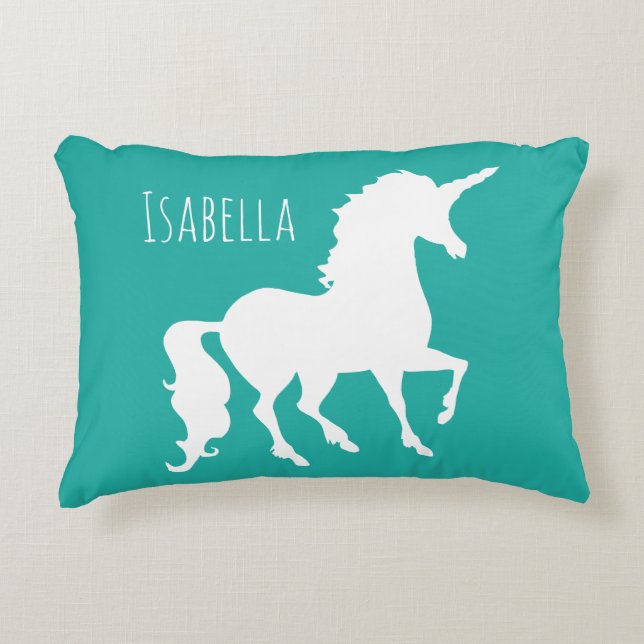 Türkisgrün-blaue Unicorn-Silhouette-Girly Kinder Dekokissen (Vorderseite)