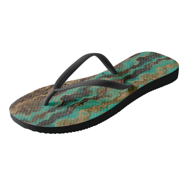 Türkisgrün und braun Marmor Abstrakt Flip Flops (Schrägansicht)