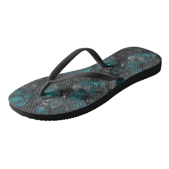 Türkisgrün und weiß abstrakt flip flops (Schrägansicht)
