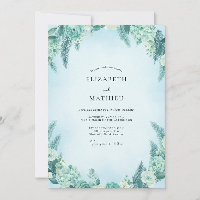 Türkisgrüne Eukalyptus-Hochzeit Einladung (Vorderseite)
