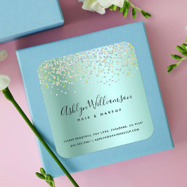 Türkisgrüne Friseursalon-Make-up-Künstler Quadratischer Aufkleber