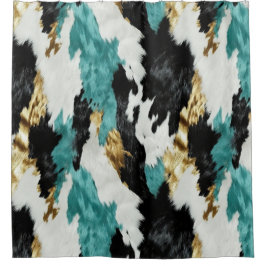 Türkisgrüne goldfarbene Schwarz-weiße Kuhide Duschvorhang