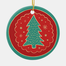 Türkisgrüne Rote Gold Weihnachtsbaum Keramik Ornament