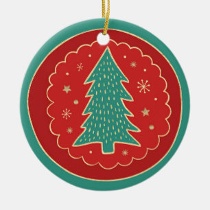 Türkisgrüne Rote Gold Weihnachtsbaum Keramik Ornament
