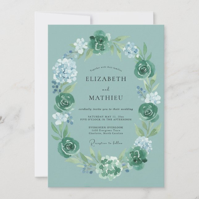 Türkisgrüner Hochzeitsschwung Einladung (Vorderseite)
