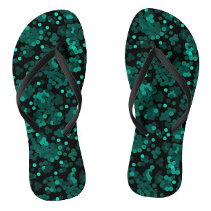 Türkisgrünes Polka-Punktmuster auf schwarz Flip Flops