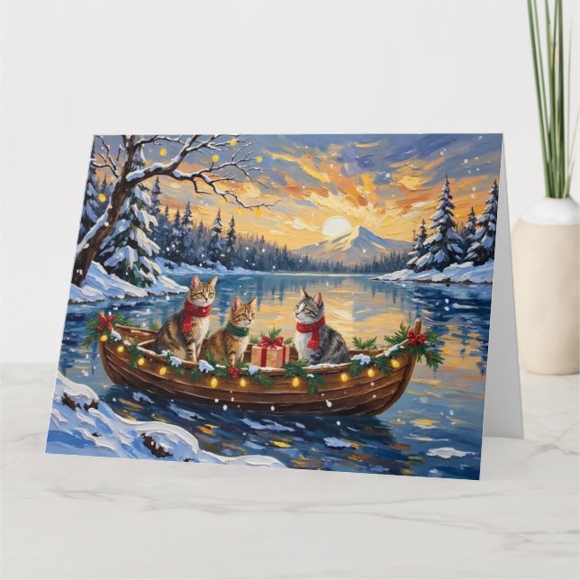Turkish Angora Cat Christmas Boat Holiday Karte (Vorderseite)