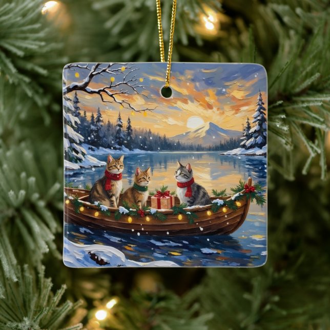 Turkish Angora Cat Christmas Boat Holiday Keramikornament (Baum)
