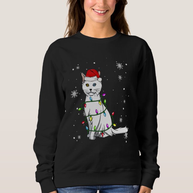 Turkish Angora Cat Christmas Lights Christmas Cat  Sweatshirt (Vorderseite)