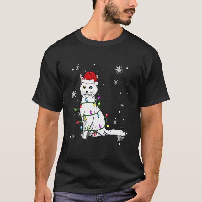 Turkish Angora Cat Christmas Lights Christmas Cat  T-Shirt (Vorderseite)