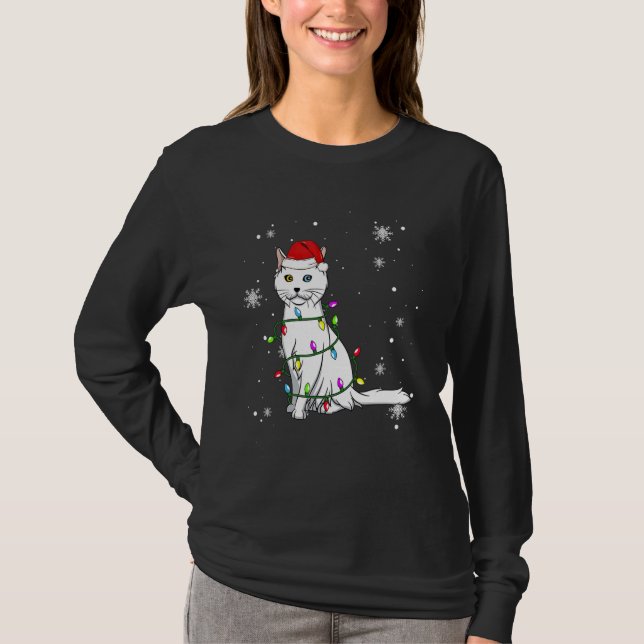 Turkish Angora Cat Christmas Lights Christmas Cat  T-Shirt (Vorderseite)