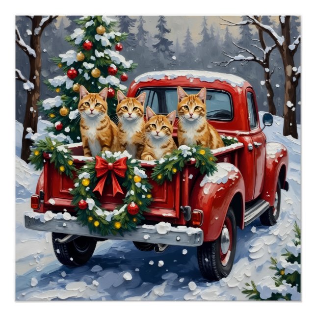 Turkish Angora Cat Christmas Red Truck Holiday Poster (Vorderseite)