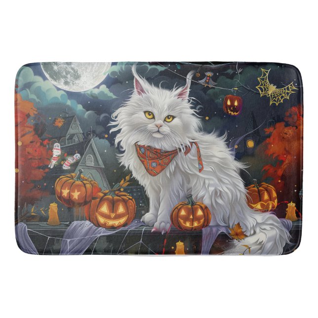 Turkish Angora Cat Halloween Spooky Badematte (Vorderseite)