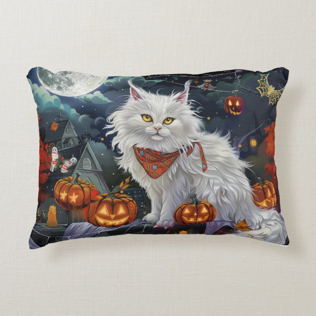 Turkish Angora Cat Halloween Spooky Dekokissen (Vorderseite)