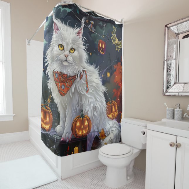 Turkish Angora Cat Halloween Spooky Duschvorhang (Beispiel)