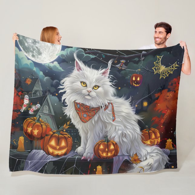 Turkish Angora Cat Halloween Spooky Fleecedecke (Beispiel)