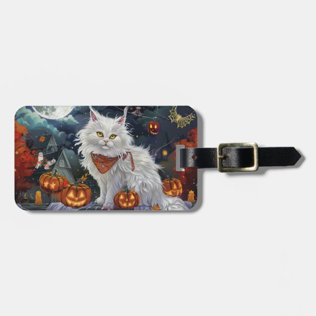 Turkish Angora Cat Halloween Spooky Gepäckanhänger (Vorderseite horizontal)