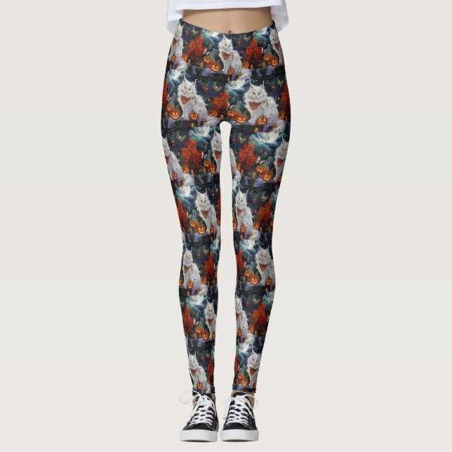 Turkish Angora Cat Halloween Spooky Leggings (Vorderseite)