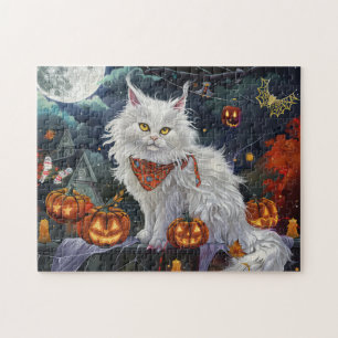 Turkish Angora Cat Halloween Spooky Puzzle