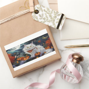 Turkish Angora Cat Halloween Spooky Rechteckiger Aufkleber