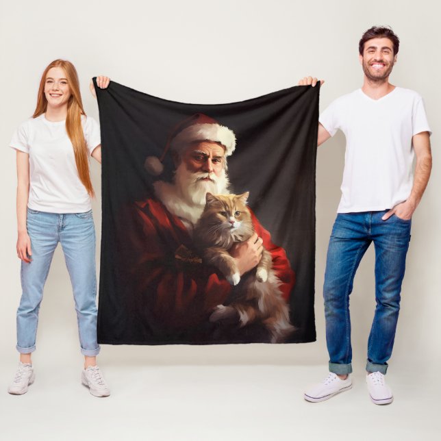 Turkish Angora Cat Santa Claus Weihnachten Fleecedecke (Beispiel)