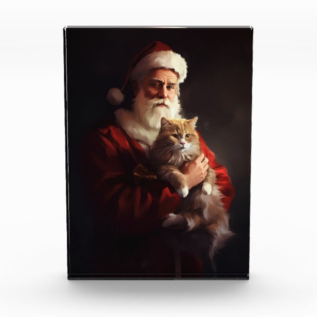 Turkish Angora Cat Santa Claus Weihnachten Fotoblock (Vorderseite)