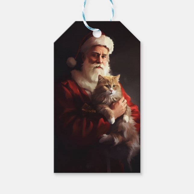 Turkish Angora Cat Santa Claus Weihnachten Geschenkanhänger (Vorderseite)