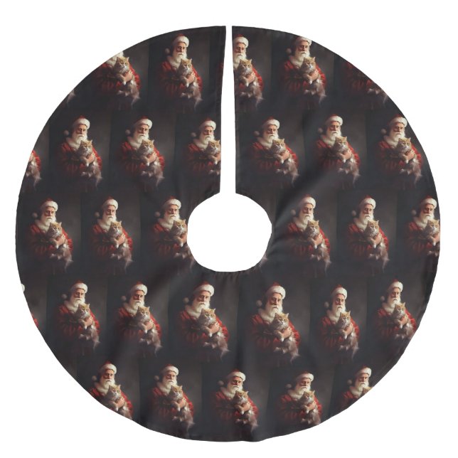 Turkish Angora Cat Santa Claus Weihnachten Polyester Weihnachtsbaumdecke (Vorderseite)