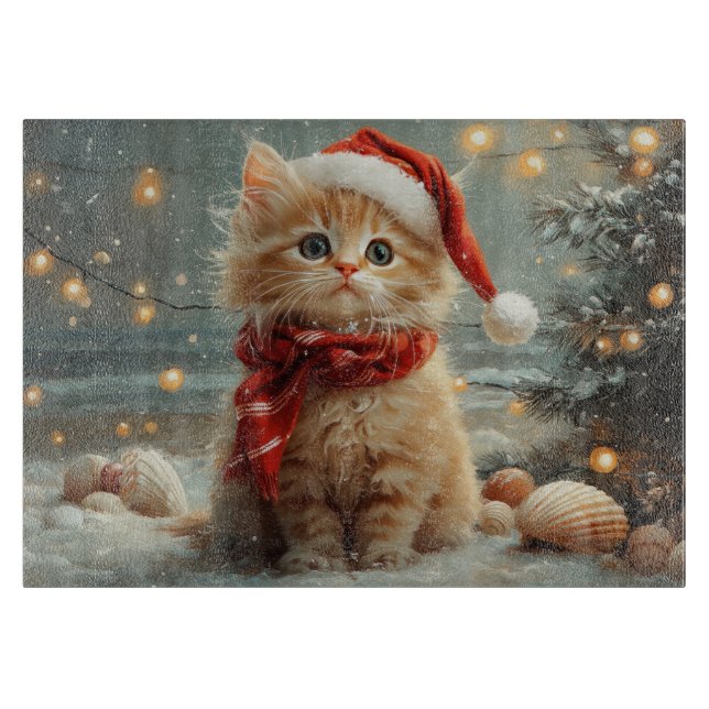 Turkish Angora Cat Weihnachtsstrand Vintag Schneidebrett (Vorderseite)