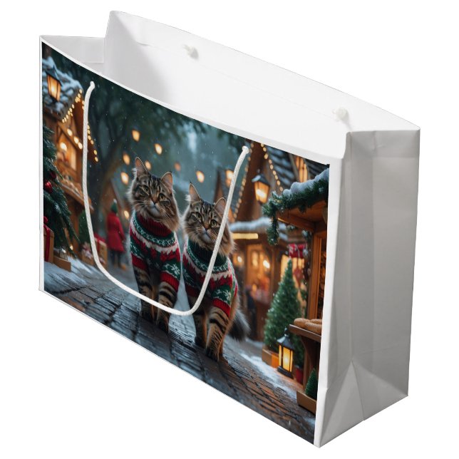 Turkish Angora Cats Christmas Snow Holiday Große Geschenktüte (Vorderseite Schrägansicht)