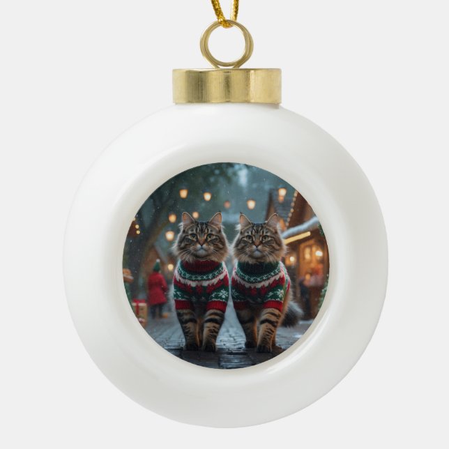 Turkish Angora Cats Christmas Snow Holiday Keramik Kugel-Ornament (Vorderseite)