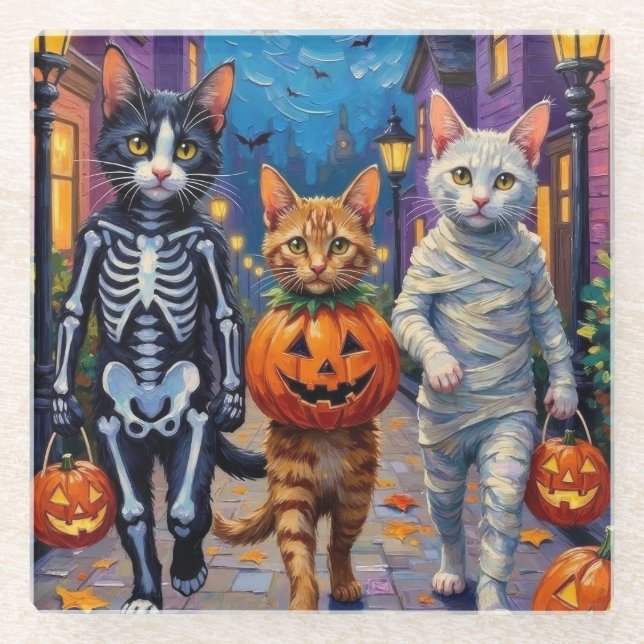 Turkish Angora Cats In Halloween Costumes Glasuntersetzer (Vorderseite)