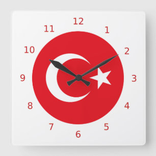 Turkish flag Wall Clock Quadratische Wanduhr