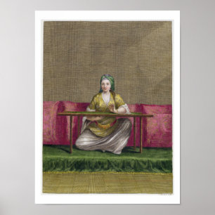 Turkish Girl, embroidering, 18th century (engravin Poster