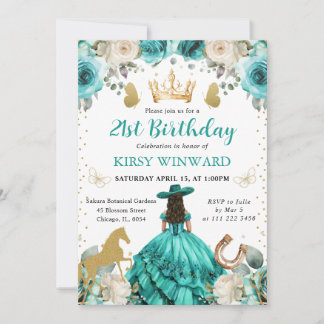 Türkiskleid Brünett Princess Geburtstag Einladung