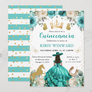 Türkiskleid Brünett Princess Quinceanera Einladung