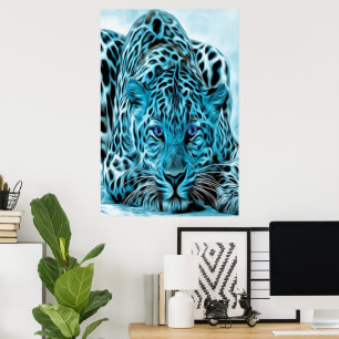 Türkisleopard mit blauen Augen Poster